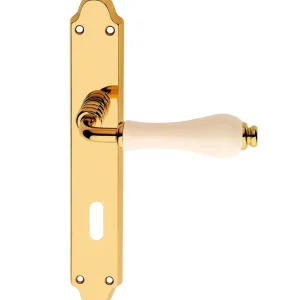 Maniglia Dalia ottone lucido porcellana Avorio LINEACALI placca con foro yale 6853yale Exclusieve Aanbieding